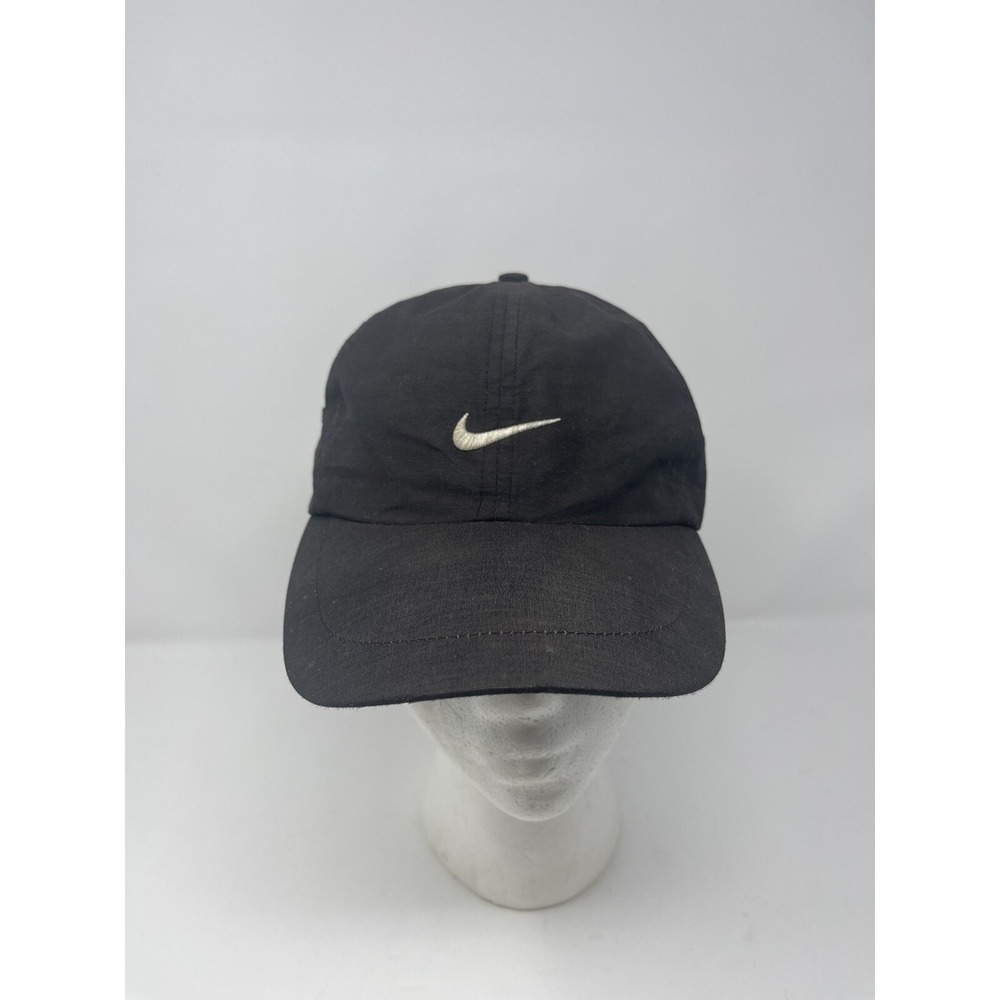Vintage Y2K Nike Swoosh Black Hat Dad Cap Adjustable Strap Back Gray Tag